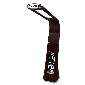 Avvio LED 3-Level Dimmable Cool White LED Desk Lamp with Touch, Date, Temperature, & Alarm - Flexible Top- Business Brown