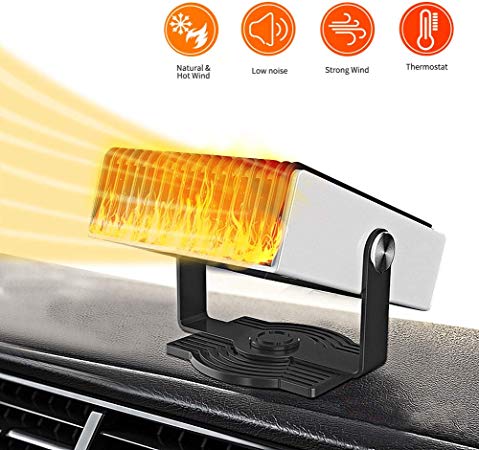 Car Heater 12V Portable Defrost and Defog, Car Heater & Cooling Fan 2 in 1, Car Windshield Demister with Fast Heating,Low Noise, 180-degree Rotation with 4 Directions, Plug Into Cigarette Lighter
