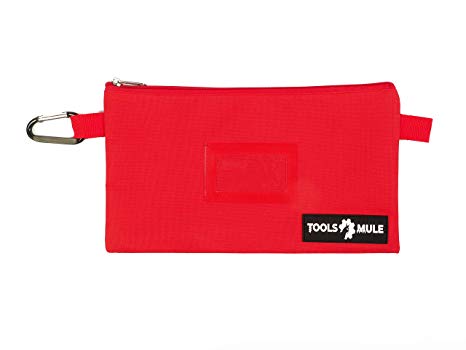 Canvas Tool Pouch with Zipper - Heavy Duty Utility Bag for Tools Organization and Multi-Purpose Storage - Small Tool Bag 12.5"x7" – Comes with Carabiner and Label Pocket for Easy Identification (Red)