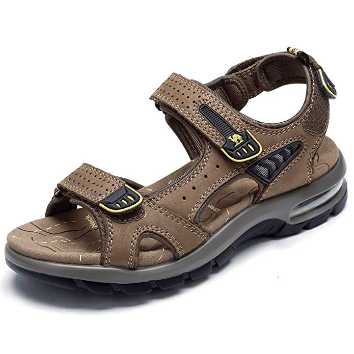 CAMEL Men's Sandals Genuine Leather Sport Open Toes Sandals Casual Elastic Beach Slippers for Summer