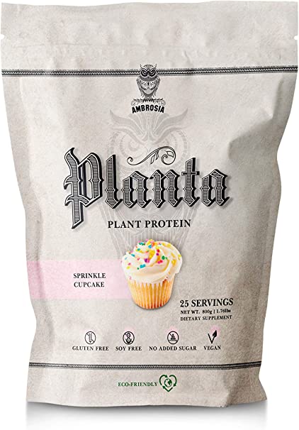 Ambrosia Planta - Premium Organic Plant-Based Protein | Vegan & Keto Friendly | Gourmet Flavors with No Bloating or Stomach Upset | Gluten & Soy Free | No Added Sugar | 25 Servings | Sprinkle Cupcake