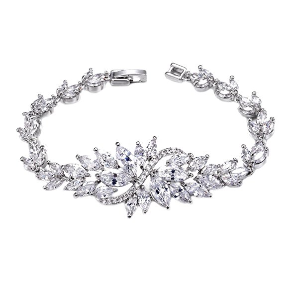 UMODE Jewelry Leaf Design Marquise cut Cluster Cubic Zirconia Cz Tennis Bracelet for Women 6.3”