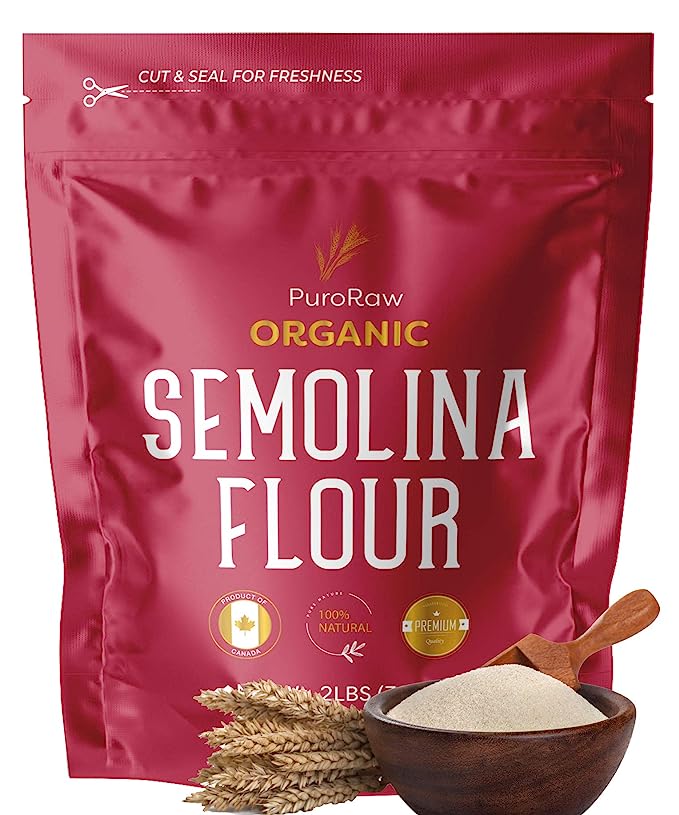 Semolina Flour, 2lb, Semolina Flour for Pasta Flour, Durum Flour, Semolina Flour for Pizza and Bread, Semolina Flour Fine, All Natural, Non-GMO, Batch Tested, 2 Pounds, Product of Canada, by PuroRaw.