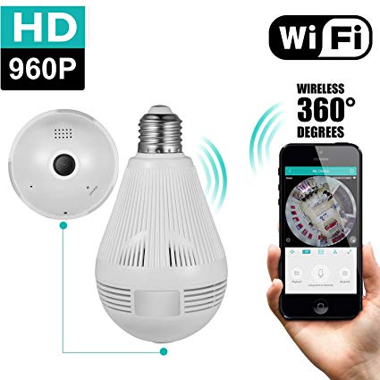 360 Degree Panoramic Camera Home Security Camera System 960P WiFi Camera for Home Monitoring Indoor Light Bulb Camera with 2-Way-Talking Motion Detection Playback