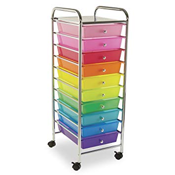 Darice 30048621 10-Drawer Storage Rolling Cart, Rainbow