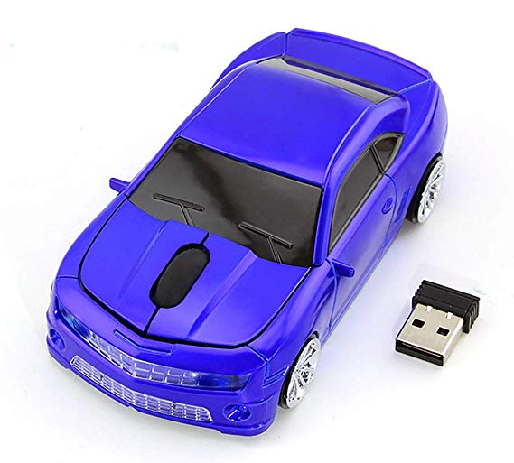 Wireless Car Mouse, 2.4G Wireless Race Car Shaped Mouse Cool Optical Gaming Mouse Novelty Cordless Mice, 1600 DPI for PC Desktop Mac Laptop (Blue)