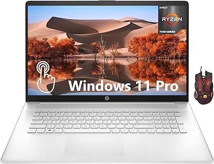 HP 2024 Newest 17 Laptop, 17.3" HD  Touchscreen Display, Windows 11 Pro, 64GB RAM, 2TB SSD, AMD Ryzen 5 7530U(Beat i7-1165G7), Wi-Fi 6, Anti-Glare, HDMI, Webcam, Business Laptop, with Mouse