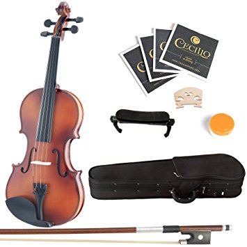 Mendini 3/4 MV300 Solid Wood Satin Antique Violin with Hard Case, Shoulder Rest, Bow, Rosin and Extra Strings