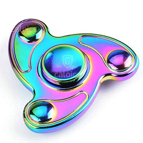 Hand Spinner which is a popular all over the world, Caloics® Fidget Toy Spinner for Finger, 100% Brass / Ceramic ball Bearing-- High Speed 3-5 Minute Spins --helpful for people with restless hands, ADHD, anxiety, or obsessive neurosis (Multicolored（3 leaves）)