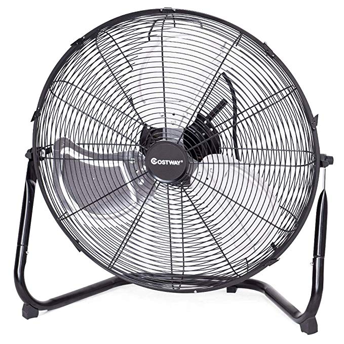 COSTWAY Floor Fan, 20-Inch w/180° Rotation, 3-Speed Adjustable, Commercial Industrial Grade, Metal, Heavy Duty Electric High Velocity Fan, Black