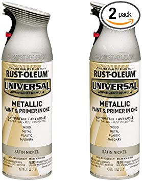 Rust-Oleum 249130A2 Universal All Surface Metallic Spray Paint, 2 Pack, Satin Nickel, 2 Count