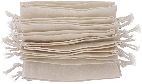 100 Percent Cotton Muslin Drawstring Bags 12-Pack For Storage Pantry Gifts (3 x 5 inch, White)