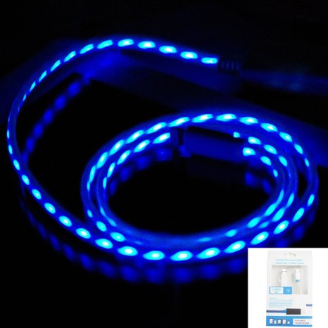 IMZ® White Blue Visible Flowing LED EL Light 8 Pin USB Sync Data Charging Charger Cable for Apple iPhone 6s/6s Plus, 6/6 Plus, 5s/5c/5, iPad Pro/Air2/Air/4,Mini 4/3/2/1(Notice: Cable was not MFI)