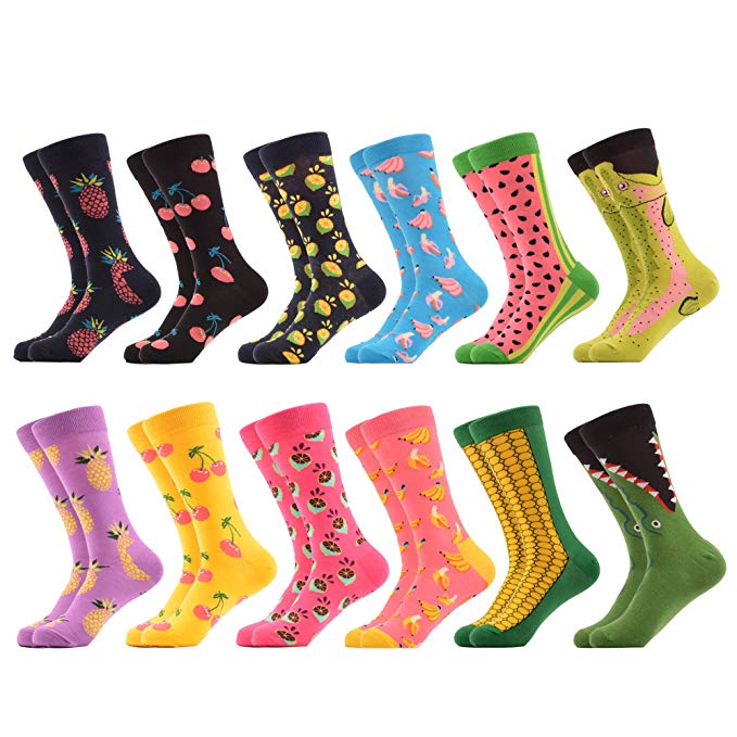 WeciBor Men's Dress Cool Colorful Fancy Novelty Funny Casual Combed Cotton Crew Socks Pack