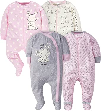 Gerber Baby Girls' 4 Pack Sleep N' Play Footie