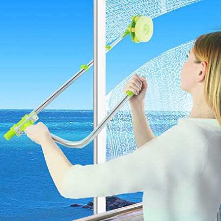 Zuwit Telescopic Window Cleaner Double Faced Glass Cleaning Kit Extending Wash Head with Pole,squeegees and Sponges