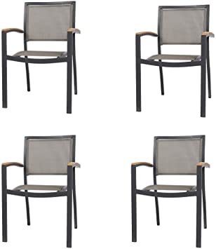 Set of 4 Stacking Metal Patio Dining Kitchen Chair - Heavy Duty Frame and Comfortable Mesh Seat Metal Armchair for Commercial Restaurant Use