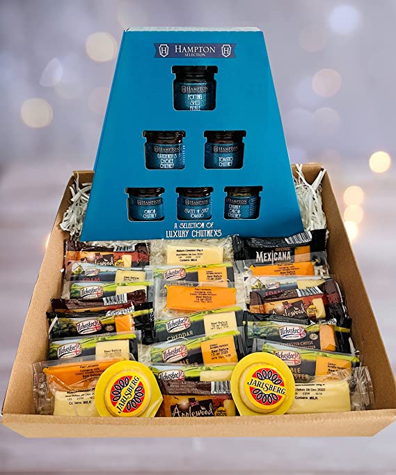Luxury Selection of 8 Different Cheeseboard Varieties and 6 Chutney's Gift Set for Him and Her | 24 Ilchester Cheese Individually Wrapper Portions and Hampton's 6 Luxury Chutneys Gift Hamper