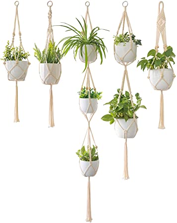 Goodpick Macrame Plant Hangers - Set of 5 Plant Hanger Indoor Wall Hanging Planter Basket Flower Pot Holder Hanging Plant Holder, Boho Home Décor