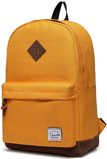 Vaschy Classic Lightweight Water Resistant Girls School Backpack Travel Backpack fits 14-Inch Laptop (Yellow)
