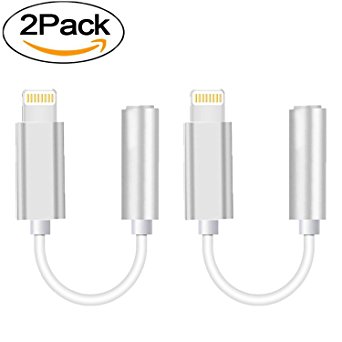 [2 Pack]Headphone Adapter to 3.5mm earbuds Jack Adapter Earphone for iPhone 7 and 7 Plus Lightning Connection Converter (Silver)
