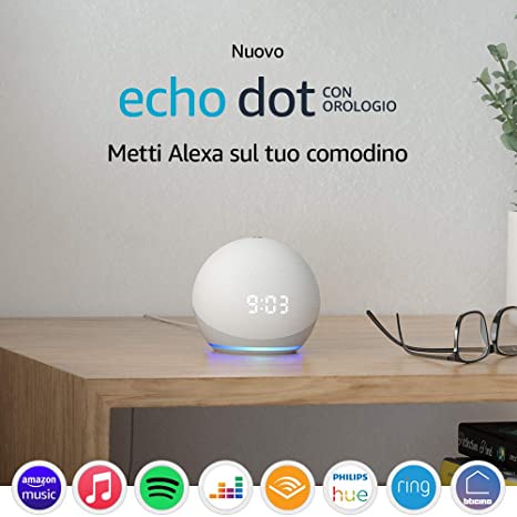 Nuovo Echo Dot (4ª generazione) - Altoparlante intelligente con orologio e Alexa - Bianco ghiaccio