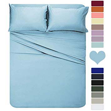 HOMEIDEAS 4 Piece Bed Sheet Set (Full, Sky Blue) 100% Brushed Microfiber 1800 Bedding Sheets - Deep Pockets, Hypoallergenic, Wrinkle & Fade Resistant