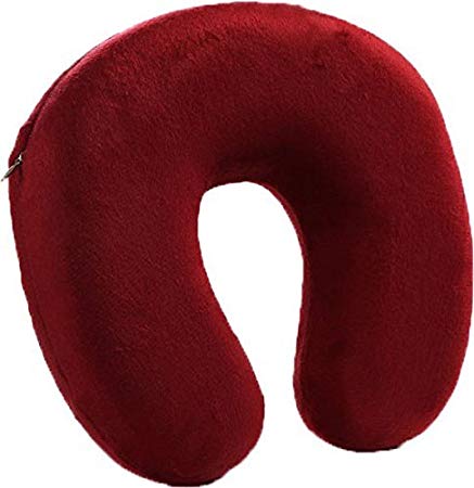 Eleery U Shaped Memory Foam Pillow Neck Support Headrest Cushion Air Flight Car Travel (Wine Red)