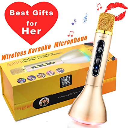 NeWisdom Birthday Gifts for her 2017 Top gifts for mom Mothers day- Best Presents for 8 to 12 18 year old daughters- Bluetooth Wireless Karaoke KTV Microphone speaker with Premium Gift Packing Gold