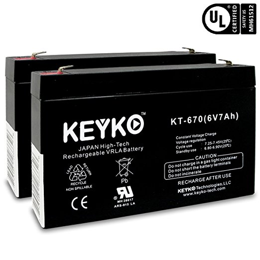 KEYKO Genuine KT-670 6V 7Ah / REAL 7.0 Amp Battery SLA Sealed Lead Acid / AGM Replacement - F1 Terminal (Black-2)