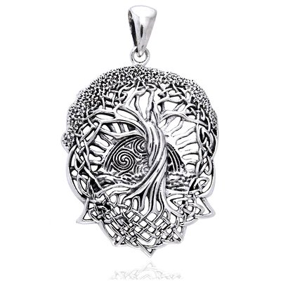 Rising Sun - Interconnected Celtic Knot Tree and Roots of Life Sterling Silver Pendant