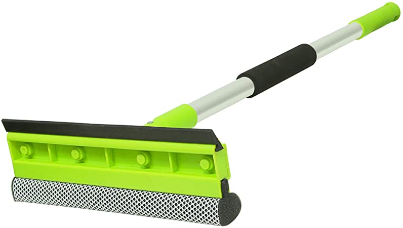 Guay Clean Window Glass Squeegee Wiper and Scrubber - Dual Side Blade Rubber and Sponge - Telescopic Long and Short Pole - for Glass Door Window Windshield - Green
