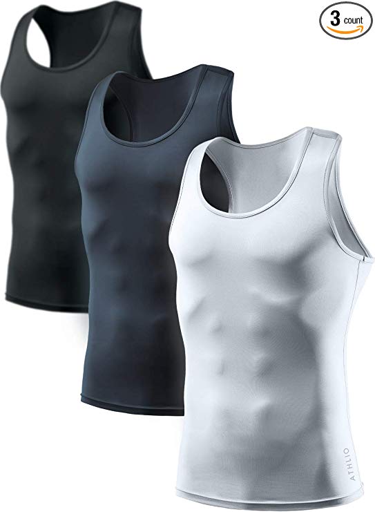 ATHLIO Men's (Pack of 3) Sleeveless Muscle Tank Top Cool Dry Compression Baselayer