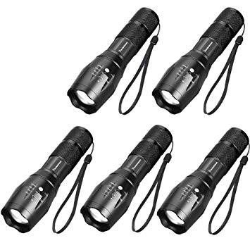 Tactical Flashlight 5 Pack - Tac Light Torch Flashlight - As Seen on TV XML T6 - Brightest LED Flashlight with 5 Modes - Adjustable Waterproof Flashlight for Biking Camping