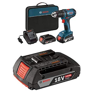 Bosch 18-Volt Compact Tough Drill/Driver Kit with 2 Lithium Ion Batteries, 18V Charger,Soft Carry Contractor Bag with 2.0 AH battery