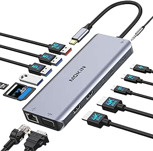 Docking Station Dual Monitor, USB C Hub Latop Multiport Adapter Dongle Dock with 2 HDMI, VGA, PD Charging,Ethernet,6 USB C/A Ports,SD/TF,Audio, Compatible for Dell/HP/Lenovo