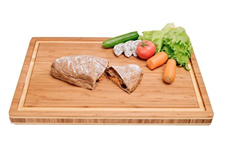 Extra Large Bamboo Cutting Board, Anyo Butcher Chopping Block 22"x15"x1.5" with 5-layers Mixed Color and Construction, Perfect Serving Board w/ Non-Slip Feet/Deep Juice Grooves