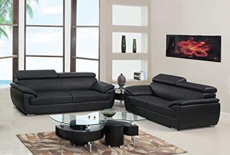 Blackjack Furniture The Veal Collection 2-Piece Leather Living Room Sofa Set, Black
