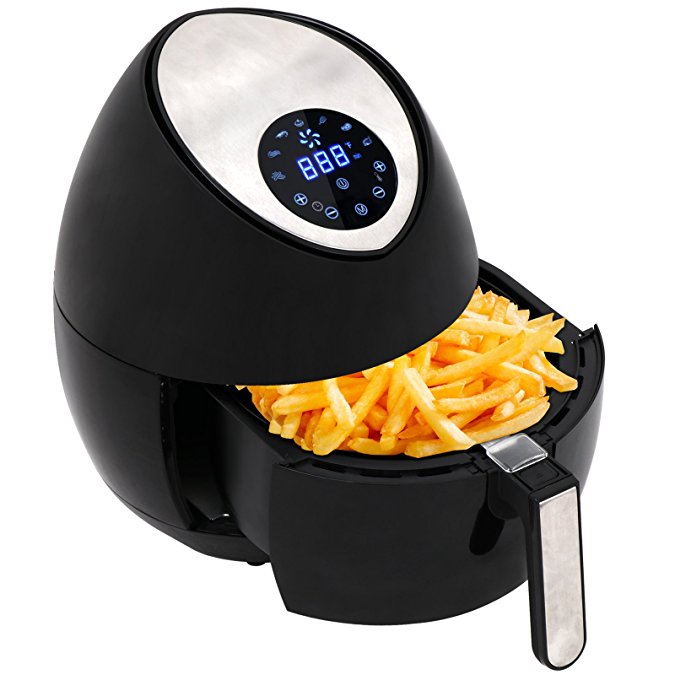 ZENY 1500W Electric Air Fryer 3.7QT for Healthy Oil Free Cooking w/ Digital LED Touch Display Featuring 7 Cooking Presets Menu, Timer and Temperature Control