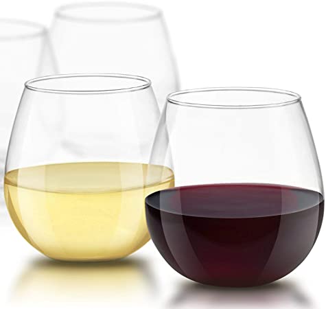 JoyJolt Spirits Stemless Wine Glasses 15 Ounce, Set of 4