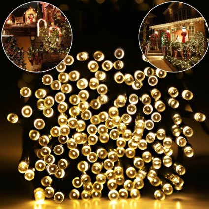 Addlon Solar LED String Lights Lights,115ft(35m) 300 LED 8work Modes, Ambiance lighting for Outdoor, Patio, Fairy Garden, Home, Wedding, Christmas Party, Xmas Tree, waterproof (Warm White)