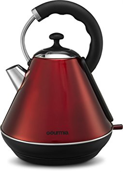 Gourmia GK270R Electric Kettle - Modern Stylish Design Stainless Steel Quick Boiling Hot Water Kettle with Clear Window, 360 Base & Auto Shut Off, Red - 2 Quarts