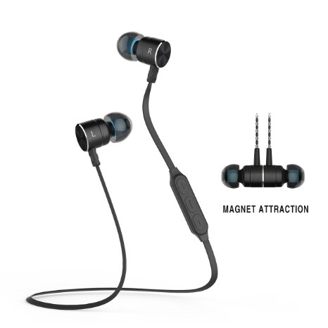 Sport Bluetooth Earbuds,Magnet Attraction V4.0 Wireless Bluetooth Headphones Earbuds Earphones Headset In-Ear Headphones Earbuds with Microphone & Stereo for Sports. (Black)