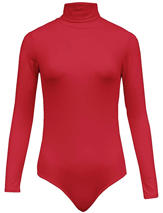 BEKDO Womens Basic Solid Turtleneck Long Sleeve Bodysuit With Stretch