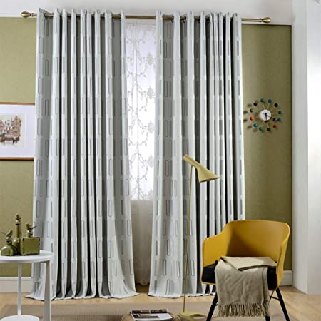 KMSG Grey Geometric Pattern Design Polyester Jacquard Curtains 96 Inch Long for Balcony Parlor Door Grommet Room Darkening Decorative Window Treatment Curtains for Bedroom 2 Panels W75 x L96 inch