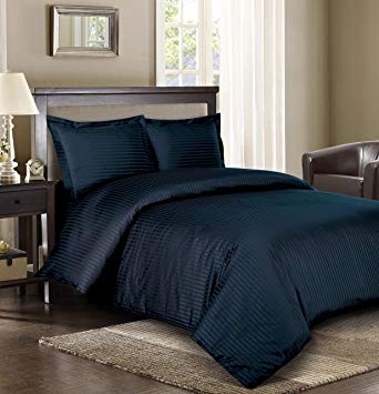 Royal Hotel Stripe Navy 3pc King/California-King Comforter Cover (Duvet Cover Set) 100-Percent Cotton, 500-Thread-Count, Sateen Striped