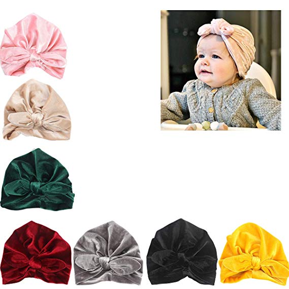 Udobuy 7 Pcs Headband Updated Version Baby Hat- Newborn Baby Girl Soft Cute Turban Knot Rabbit Hospital Hat