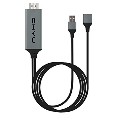HDMI Adapter Cable,ChYu 3.5ft MHL to HDMI Adapter Cable 1080P HDTV Adapter Plug and Play No need Wifi for IPhone 5 5S 6 6S Plus 7 Plus iPad iPod Samsung Type C to Mirror on TV Projector(Black Gray)