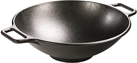 Lodge Pro-Logic Wok With Flat Base and Loop Handles, 14-inch, Black