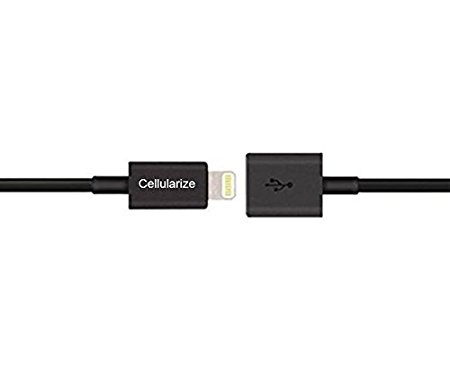 Lightning Extension Cable (3 foot Black) for iPhone 6, 6S, Plus, 7; Pass Video, Data, Audio Through Male to Female 8-Pin Cable. Dock Connector Extender Extension Cable for Lightning